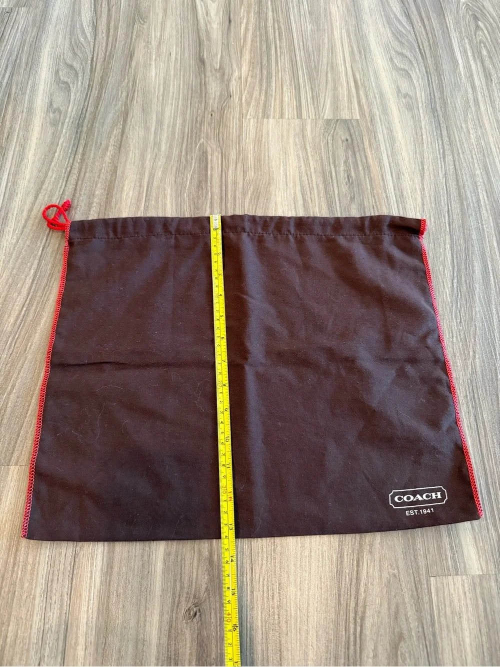 COACH Brown Dust Bag with Red Trim and Drawstring 16” x 13.5”